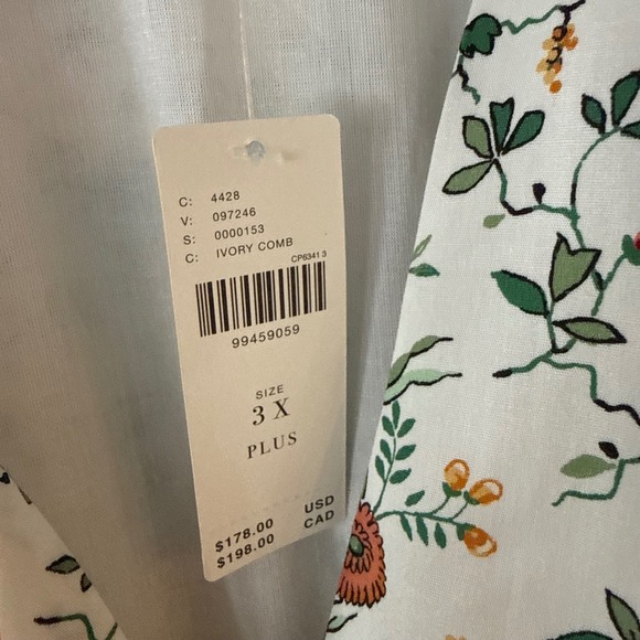 Anthropologie Tommie Zip Front Midi Dress NWT 3X Ivory Comb Floral Smocked Plus - Picture 12 of 16